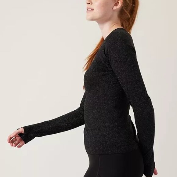 NWT Black Athleta Momentum Seamless Shimmer Top Workout Dance Odor Control - Picture 3 of 9